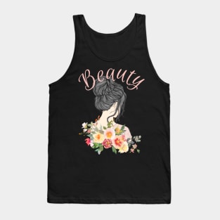 Feminine Charm: Black-Haired Woman Design Tank Top